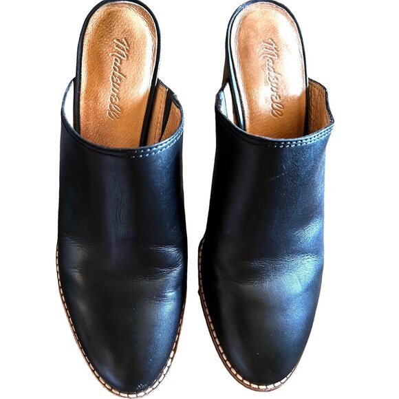 Madewell Women’s Size 8 Leather Mules  2.5” stacked wood Heel Slip On - Picture 2 of 7